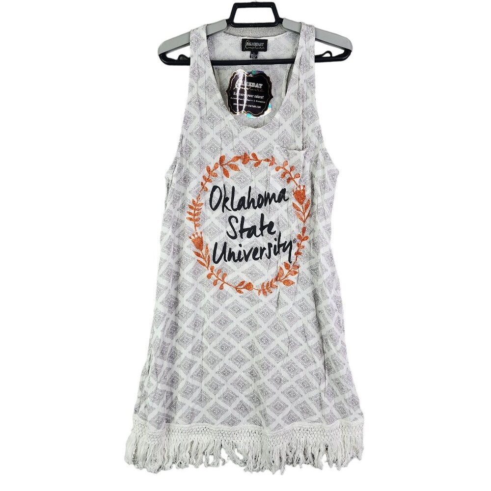 Womens Gameday Couture Gray Orange Tank Dress Oklahoma State University Fringe L